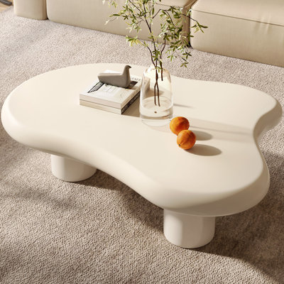 117cm Large Cream White Cloud Coffee Table with Three Cylindrical Legs, Modern Minimalist Design