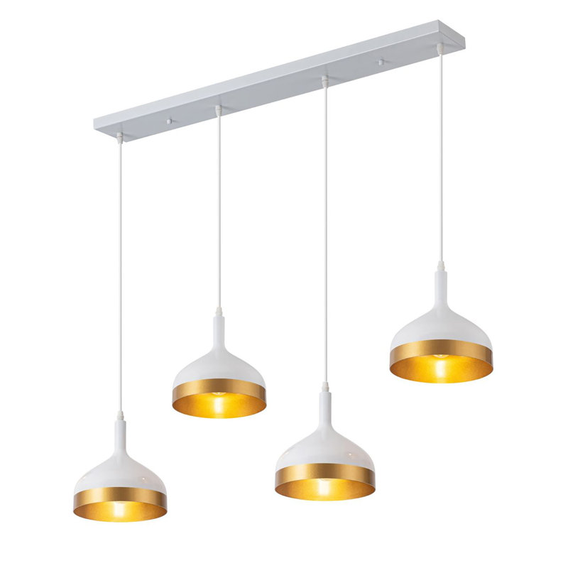 4 - Light Dimmable Bell Chandelier, White/Gold
