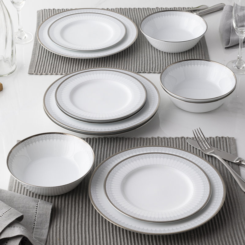 Noritake Silver Colonnade 12-Piece Dinnerware Set, Service For 4