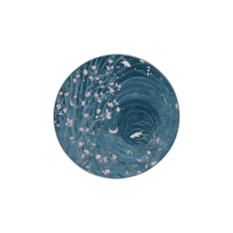 Machine Washable Blue Area Rug, Round 3'