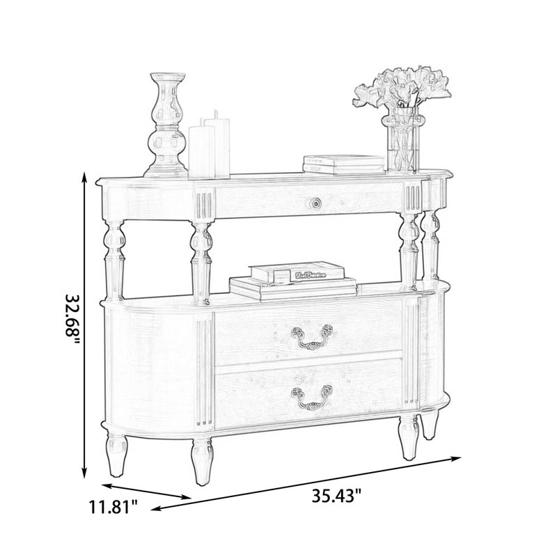 Buffet en bois massif gris à trois tiroirs Highclass, L 35,43 po x P 11,81 po x H 32,68 po, Gris Highclass