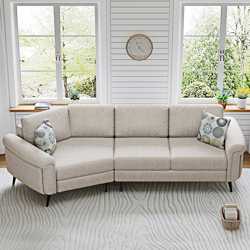 Canapé rembourré avec deux coussins imprimés, Beige