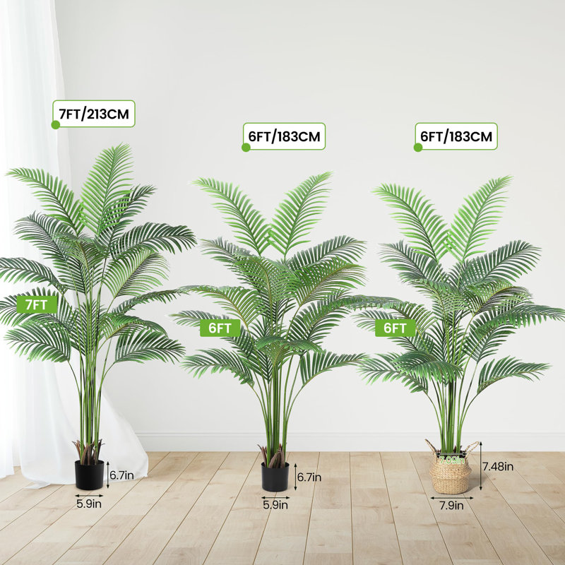 Artificial Palm Tree With 15 Trunks- Fake Palm Tree Fake Tropical Paradise Palm Tree, 84" H x 5.9" W x 5.9" D