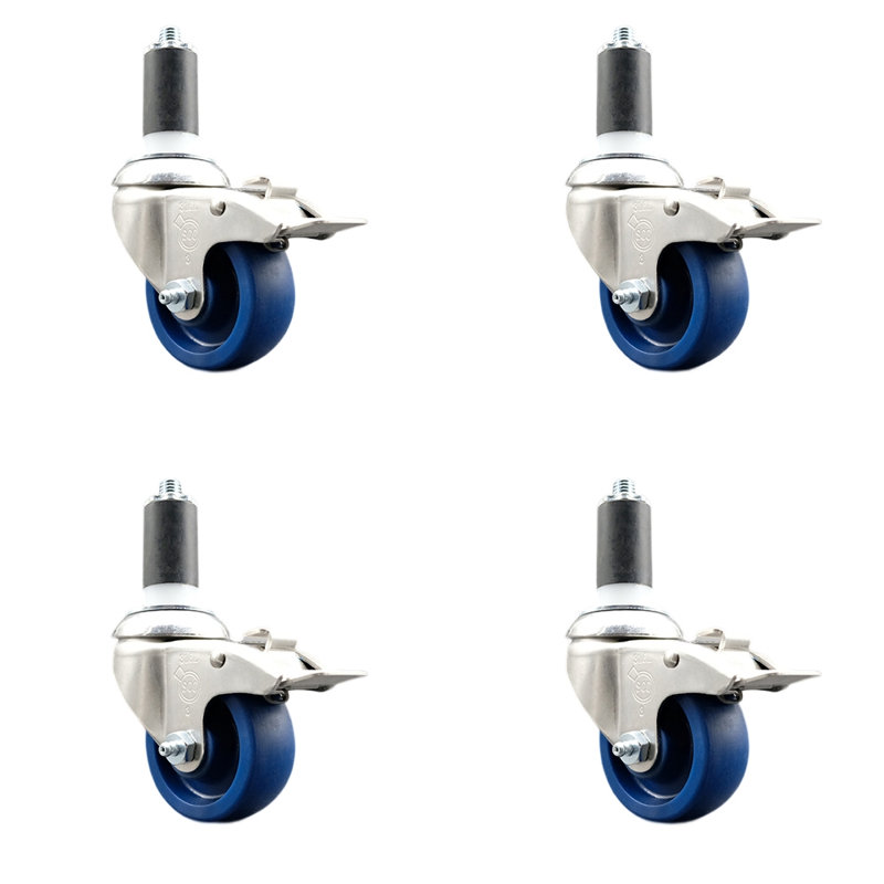 Solid Poly Swivel Expanding Stem Caster Set 4 Lock Brake, 5" H x 5" W