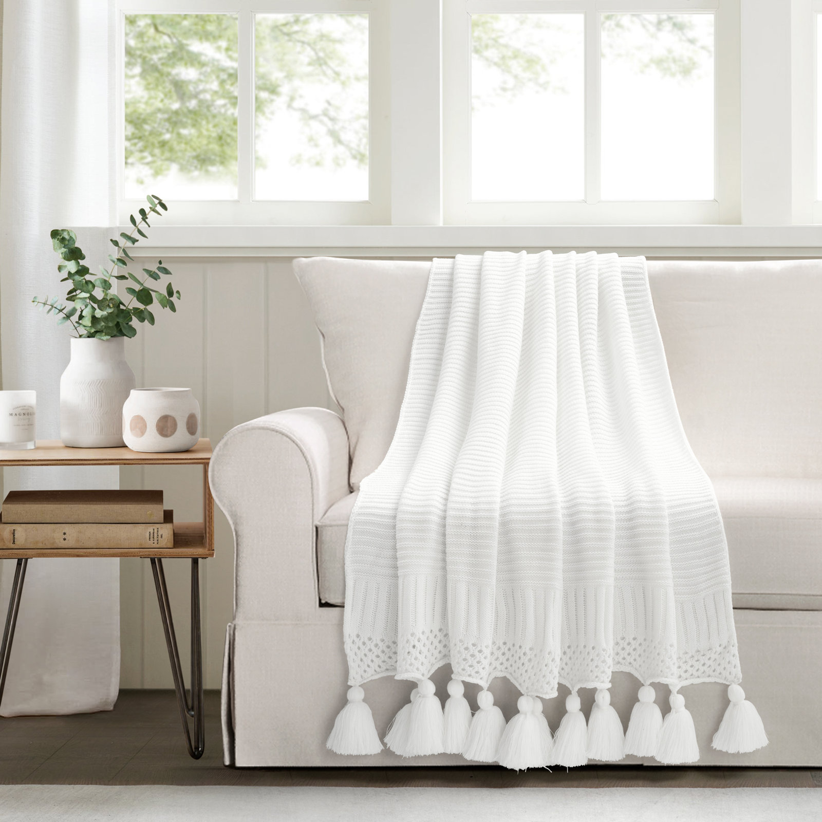 Shafira Knit Throw Blanket, White