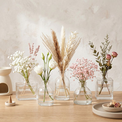 Ensemble de 5 mini vases à bourgeons en verre transparent, jolis petits vaisseaux à fleurs pour centres de table, décoration de salle à manger de fête de mariage moderne