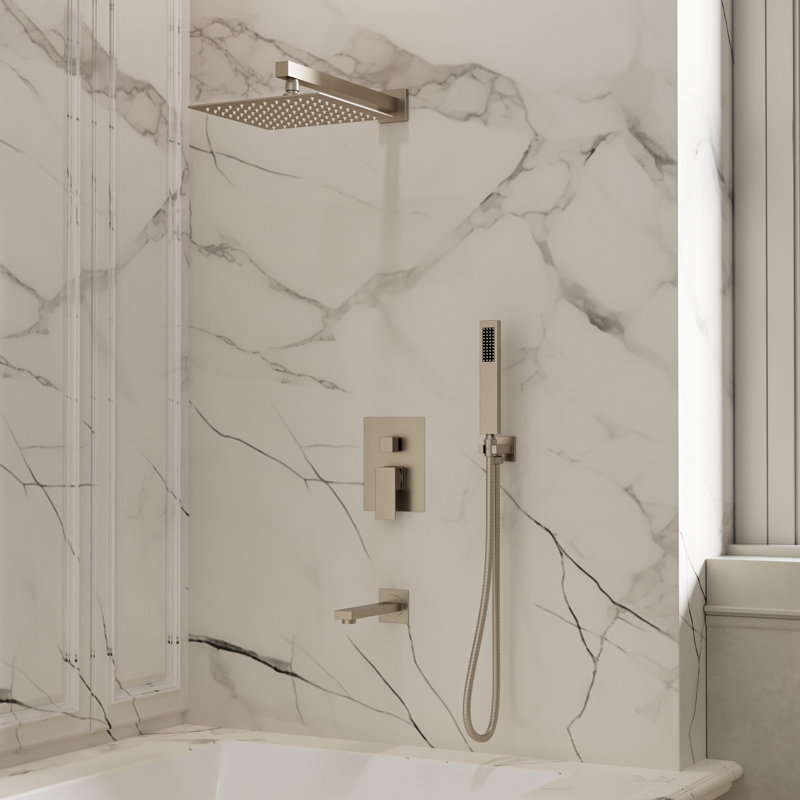  Crozet Pressure Balance Tub and Shower Faucet with 10-inch Square Rain Shower Head (Valve Included) in Brushed Nickel