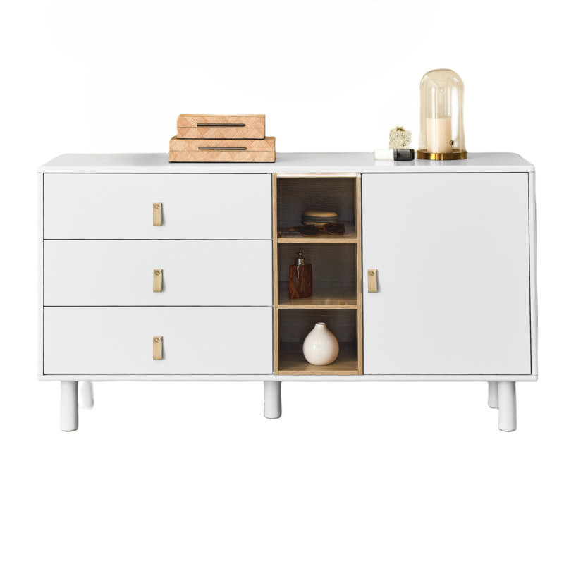 Armoire de rangement multifonctionnelle avec portes et tiroirs, Blanc