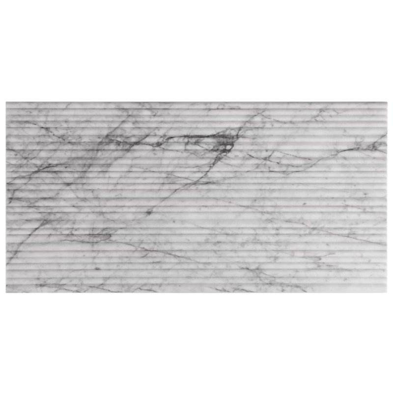 Waves 12x24 Fluted 3D Honed Marble Tile, White Lion