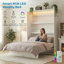 Lit escamotable double avec tablette de rangement intégrée et lumières DEL, peu encombrant, blanc-2143232102-2143232103