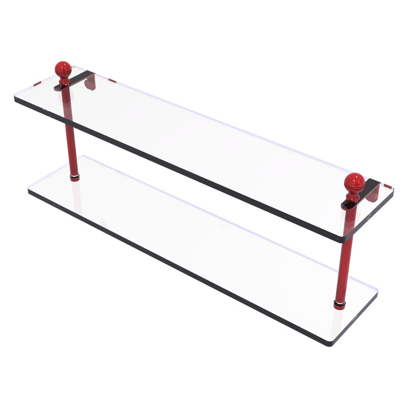 Étagère en verre à deux niveaux Mambo Collection Mambo, H 8 po x l 22 po x P 5 po, Rouge pompier