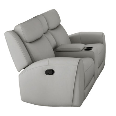 Cobe Manual Recliner Loveseat, 41 Inch, Center Console, Grain Leather