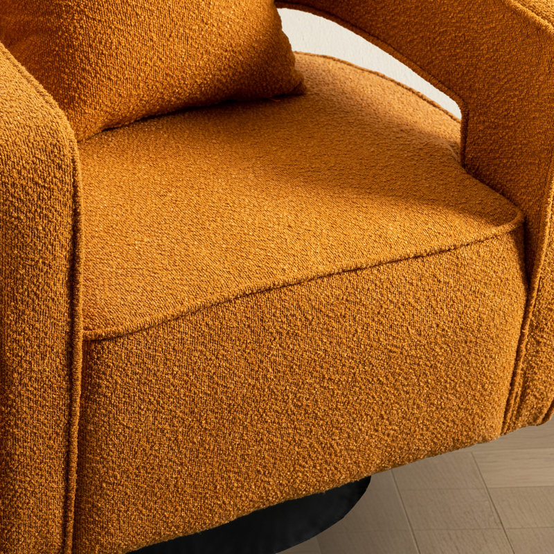 Fauteuil demi-tonneau moderne pivotant avec dossier ouvert, Bouclé caramel