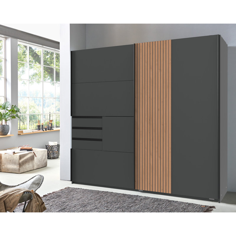 Nadije 2 Door Manufactured Wood Wardrobe, Graphite/Acoustic Slats-NB ARTISAN
