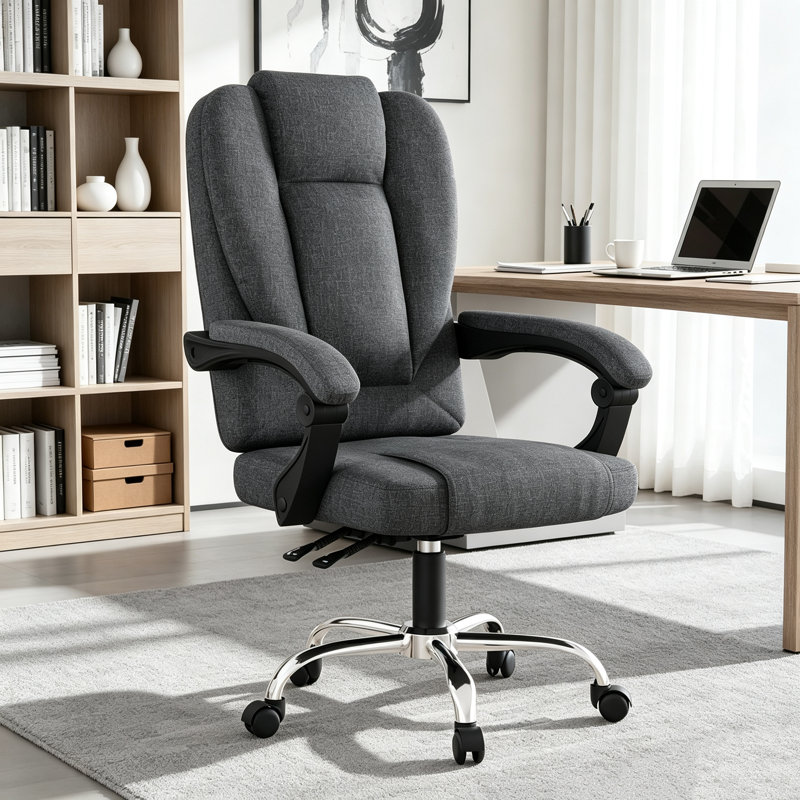 Rebrilliant Executive Chair with Headrest, Linen Blend, Dark Grey