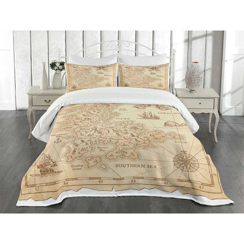 Ambesonne Cream Bedspread, King Bedspread + 2 Standard Shams