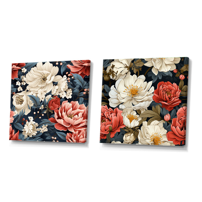 Dupuy - Ensemble de 2 collages carrés floraux, Toile tendue, H 30 po x l 61 po