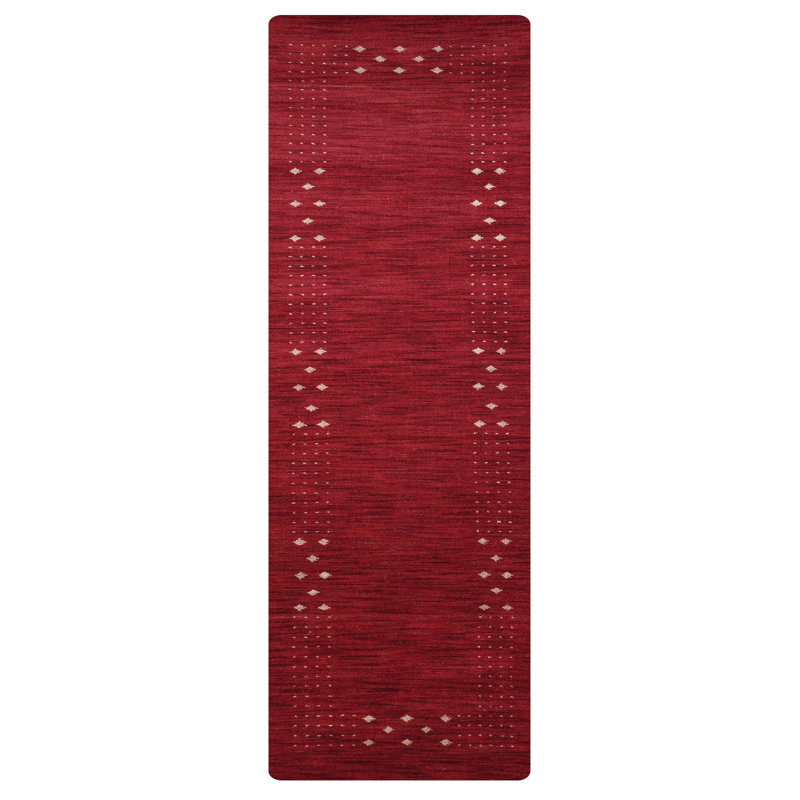 Anley Hand Knotted Loom Wool Eco-Friendly Area Rugs - Runner | Red Color | Contemporary Modern, High Pile Thick Handmade Anti Skid Area Rugs for Living Room, Bed Room