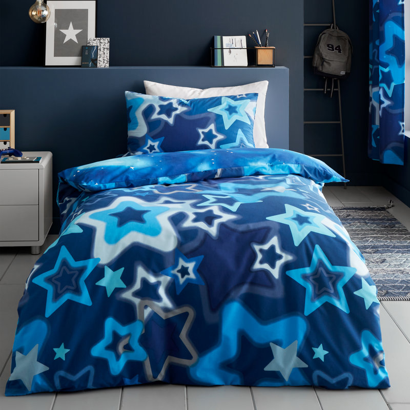 Ombre Stars Reversible Duvet Cover Set, Double Duvet Cover + 2 Standard Pillowcases, Blue