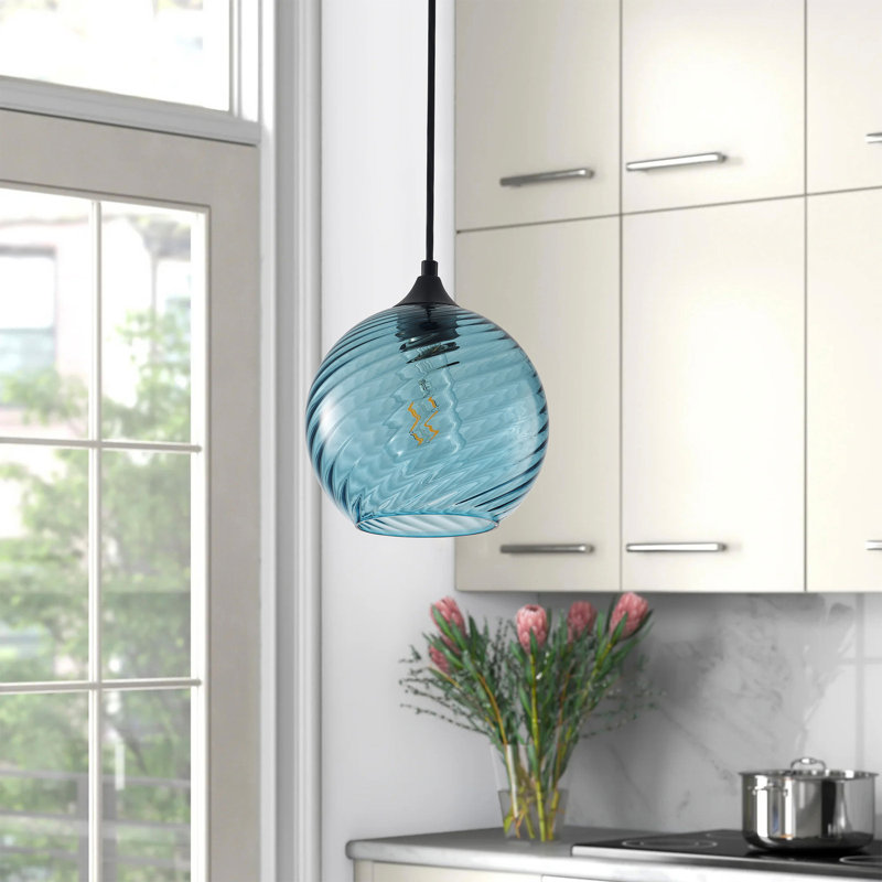 1-Light Dimmable Kitchen Island Glass Pendant Light, Blue