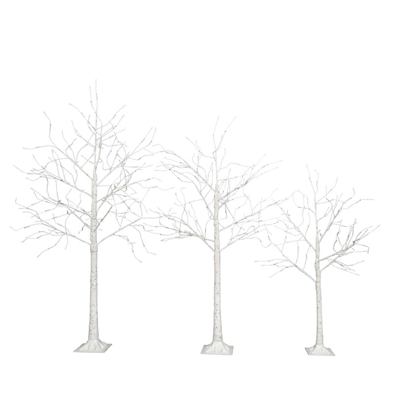 Ensemble d'arbre de bouleau illuminé, 4 pi 48 DEL / 5 pi 72 DEL / 6 pi 96 DEL avec lumières blanc chaud