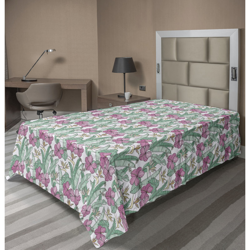Drap plat moderne de style bohème Ambesonne, Drap plat pour lit simple, Rose doux / motif floral vert laurier