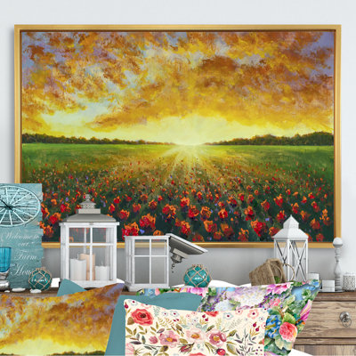 «Sunset On Poppies Wildflowers Field II», reproduction sur toile flottante