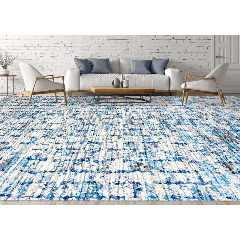 Hand Woven Wool Abstract Area Rug, Rectangle 8' x 10'