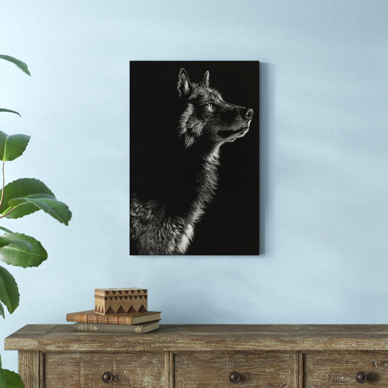 Scratchboard Wolf II par Julie T. Chapman - Impression sur toile, H 30 po x l 20 po