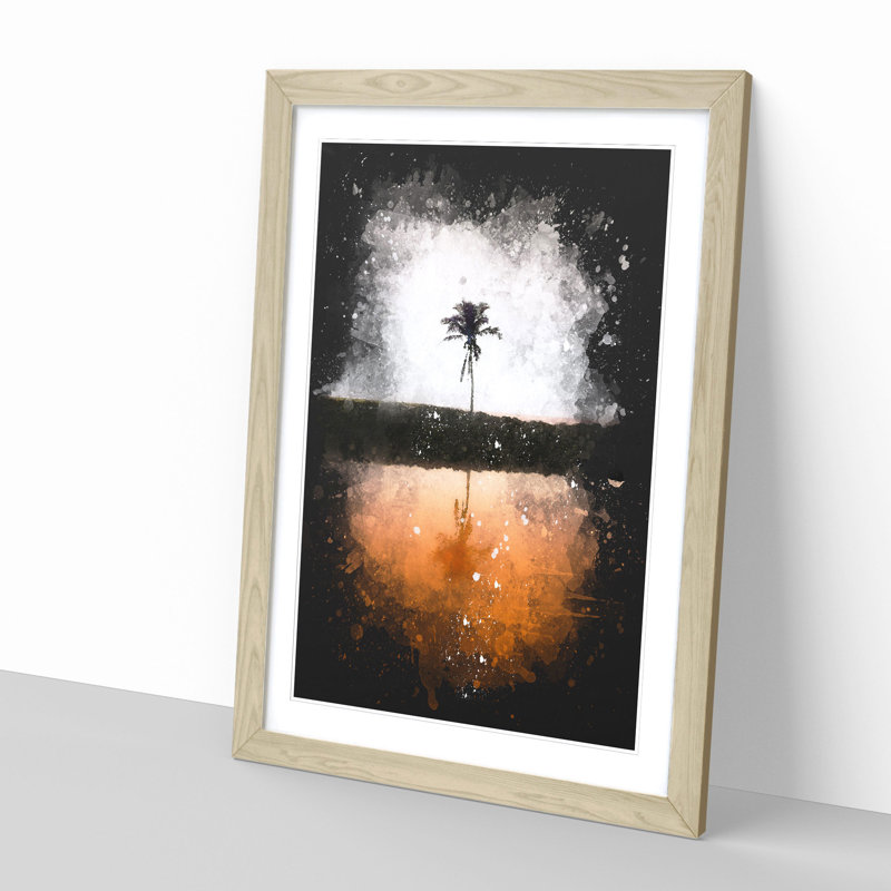 Reflection of a Palm Tree in Hawaii - Picture Frame Graphic Art Print, 45cm H x 33cm W x 2cm D, Oak Framed