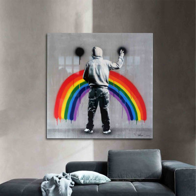 Sad Rainbow By Martin Whatson Graffiti Art On Tempered Glass For Wall Decoration | Square