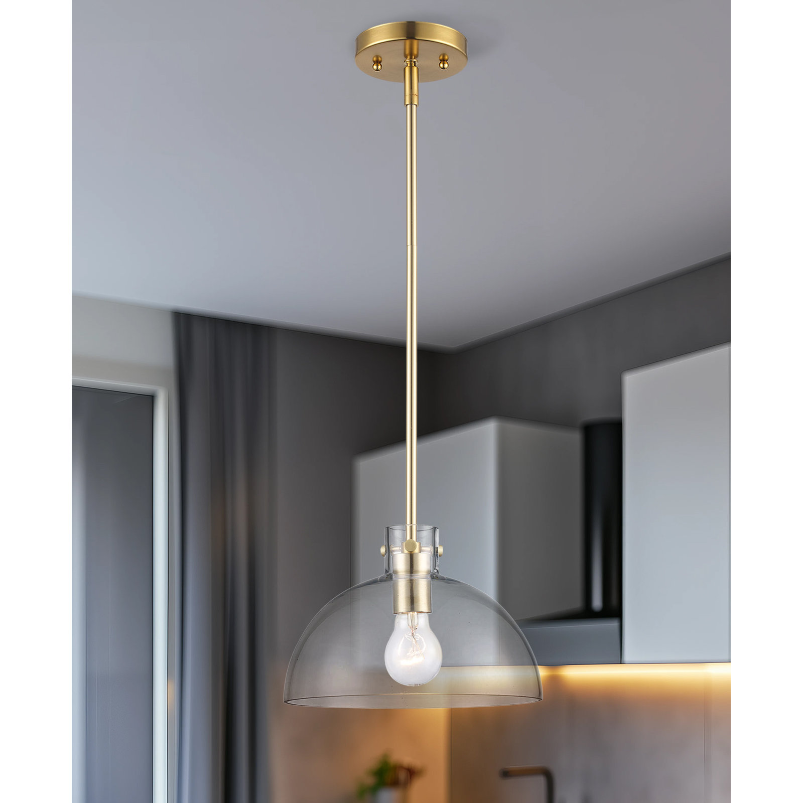 Martins Single Light Glass Pendant, 44.8" H x 10" W x 10" D, Antique Gold