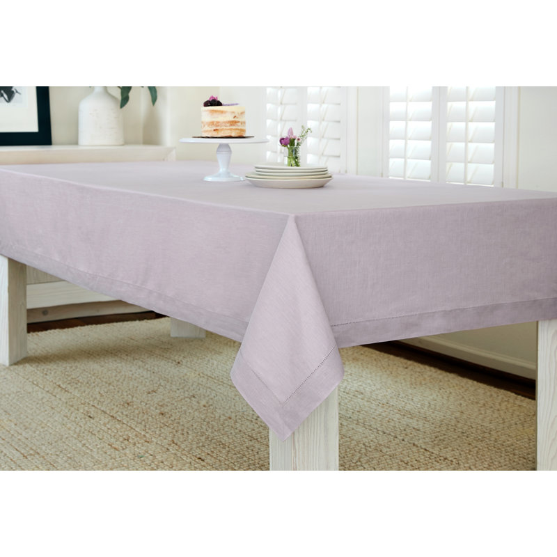 100% Pure Linen Hemstitch Table Cloth - Classic Hemstitch, Lilac, 108" x 60"