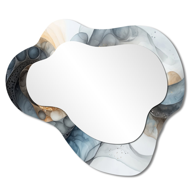 Abstrait Vortex liquide noir et blanc I - miroir mural asymétrique abstrait réalisme, miroir de coiffeuse moderne, imprimé sur métal