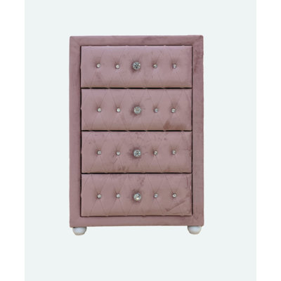 Commode rembourrée Maricelys avec capitonnage à boutons et pieds en bois