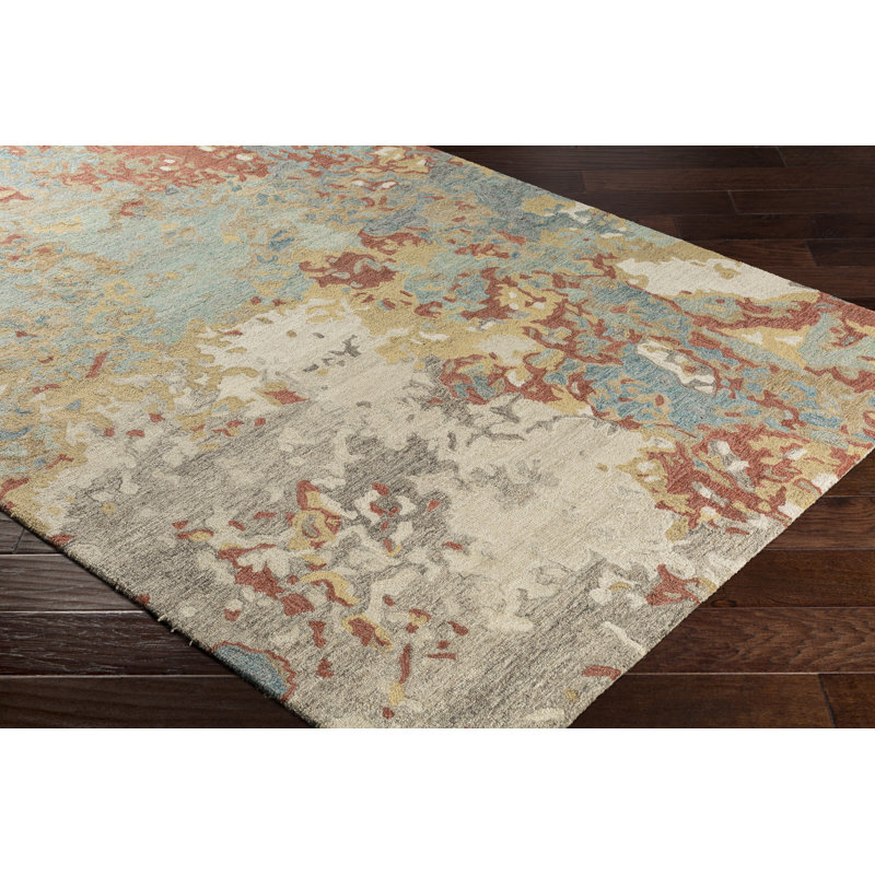Tapis bleu pâle / gris en laine touffeté à la main Pressley, Rectangle 2 pi x 3 pi