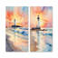 Plage, phare, coucher de soleil I - ensemble d'art mural sur toile Coastal Beach-102576942-102576941