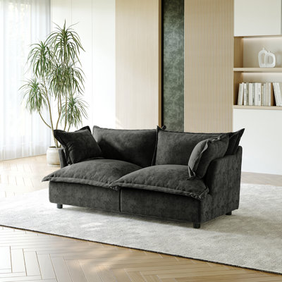 2 - Piece Upholstered Modular Plush Dark Gray Chenille Cloud Sofa – Oversized Cushion Lounge Sofa