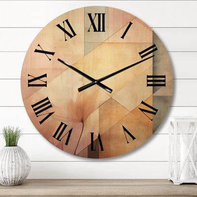 Golden Moon Dreams Retro Illustration I - Horloge murale moderne en bois surdimensionnée géométrique