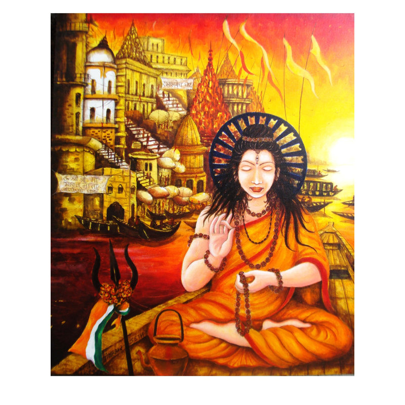 Engrossed In Devotion At Banaras Ghat | Acrylique sur toile | Par Anirban Seth