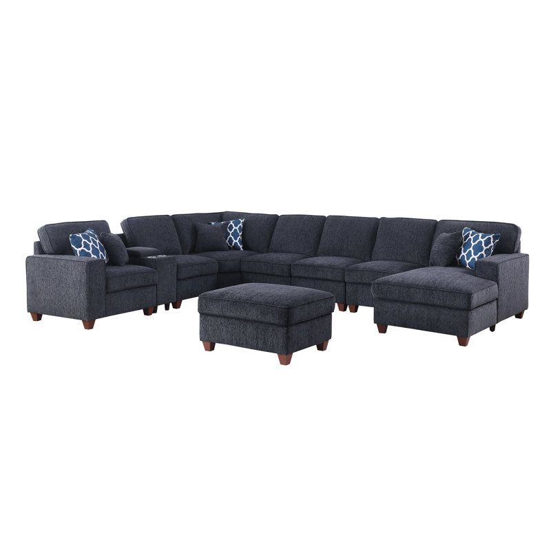 9 - Piece Upholstered Sectional, Dark Gray Chenille