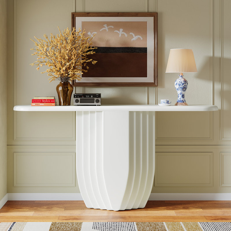 Console moderne de 63 pouces, table d'entrée blanc chaud pour le couloir et le salon