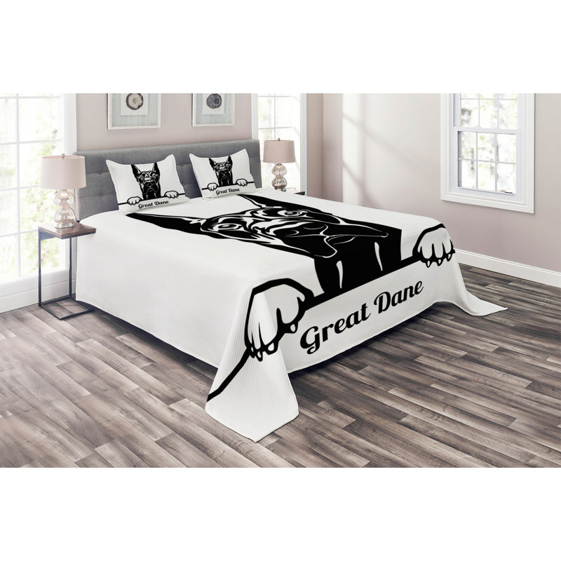 Dog Polyester Coverlet, King Bedspread + 2 Shams