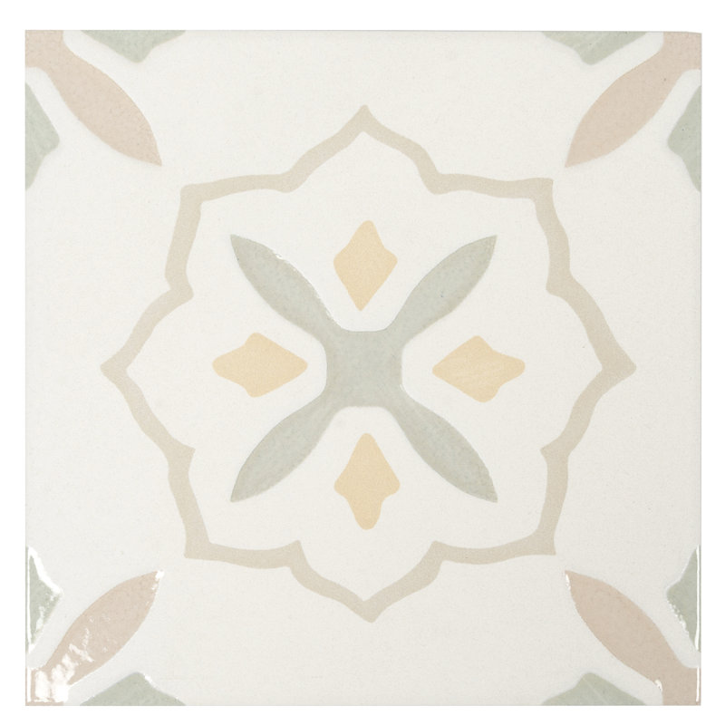 Palmera 9x9 Off-White Yellow Porcelain Floral Square Wall and Floor Tile (6.96 sq ft/case) - 13 Pack