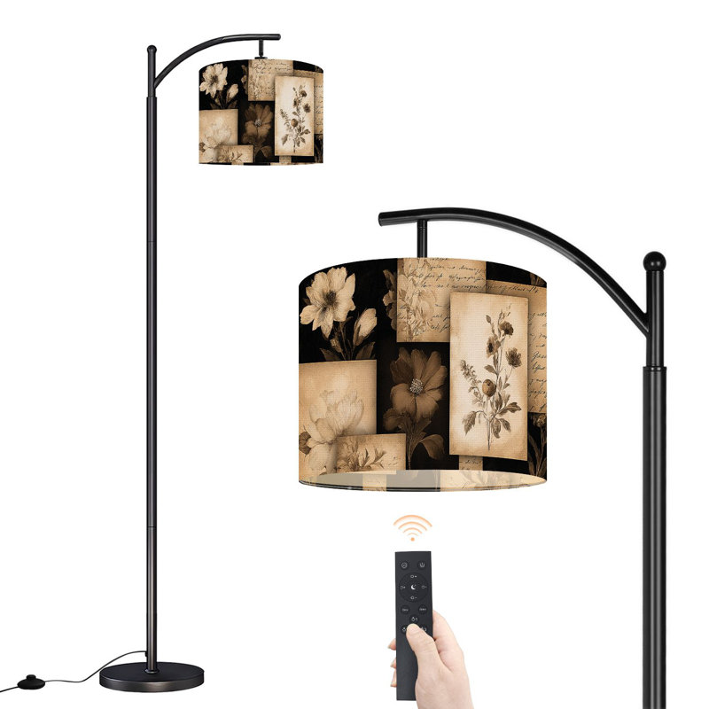 Lampe sur pied à arc avec abat-jour réglable Antique Floral Illustration