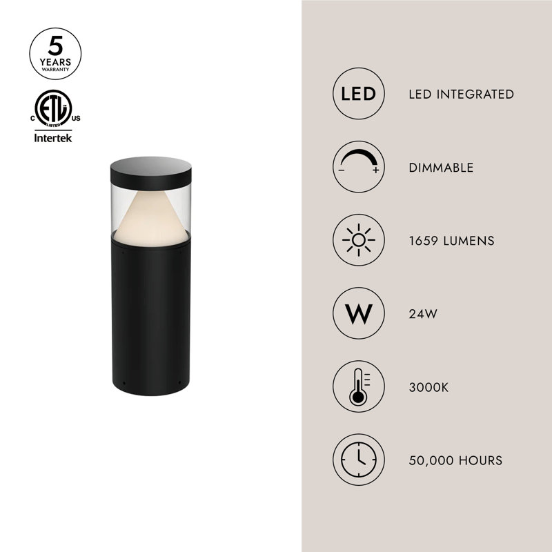 Hanover LED Bollard Light, 17.75" H x 6.38" W x 6.38" D