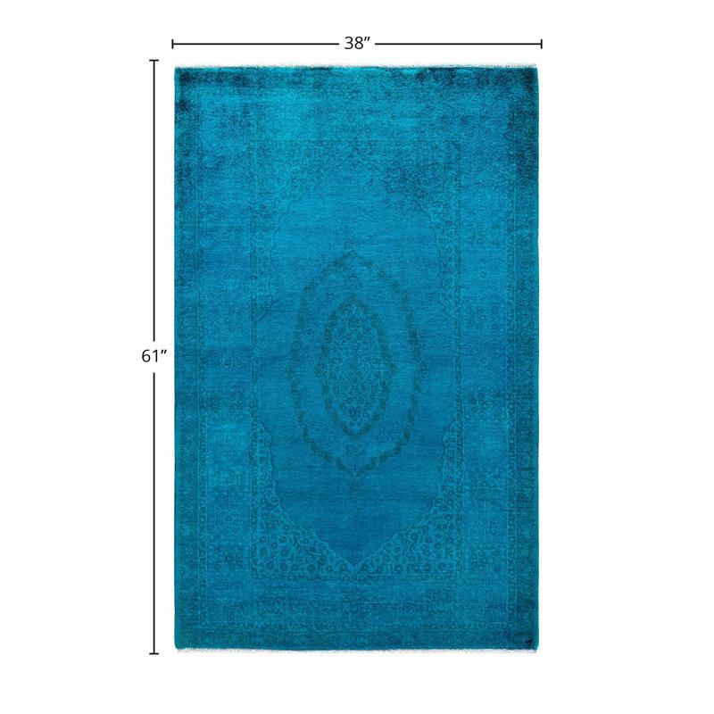 Tapis bleu / noir surteint de conception unique 3 pi 2 po x 5 pi 1 po Overdyed