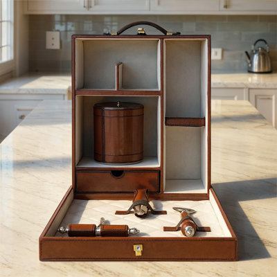 Wood & Leather Travel Bar Trunk