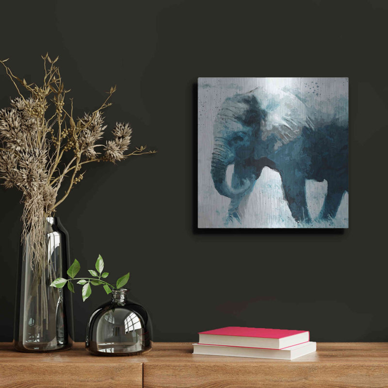 «Elephant» par Linda Woods sur métal, H 12 po x l 12 po