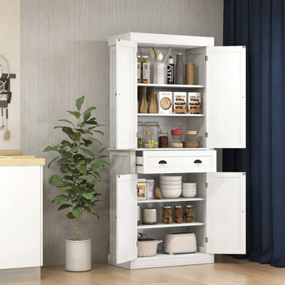 Armoire de cuisine 72,5 ", armoire de rangement autoportante traditionnelle avec 4 portes, tiroir et 3 tablettes réglables pour le grain de bois de la salle à manger